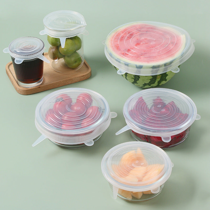 6Pcs Food Silicone Cover Fresh-keeping Dish Stretchy Lid Cap Reusable Wrap Organization