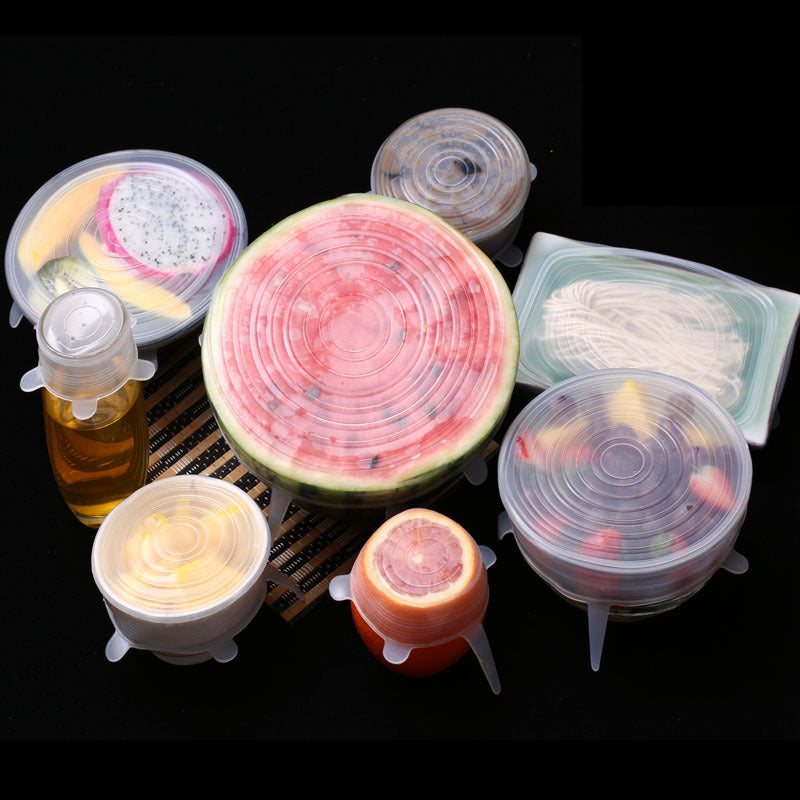 6Pcs Food Silicone Cover Fresh-keeping Dish Stretchy Lid Cap Reusable Wrap Organization