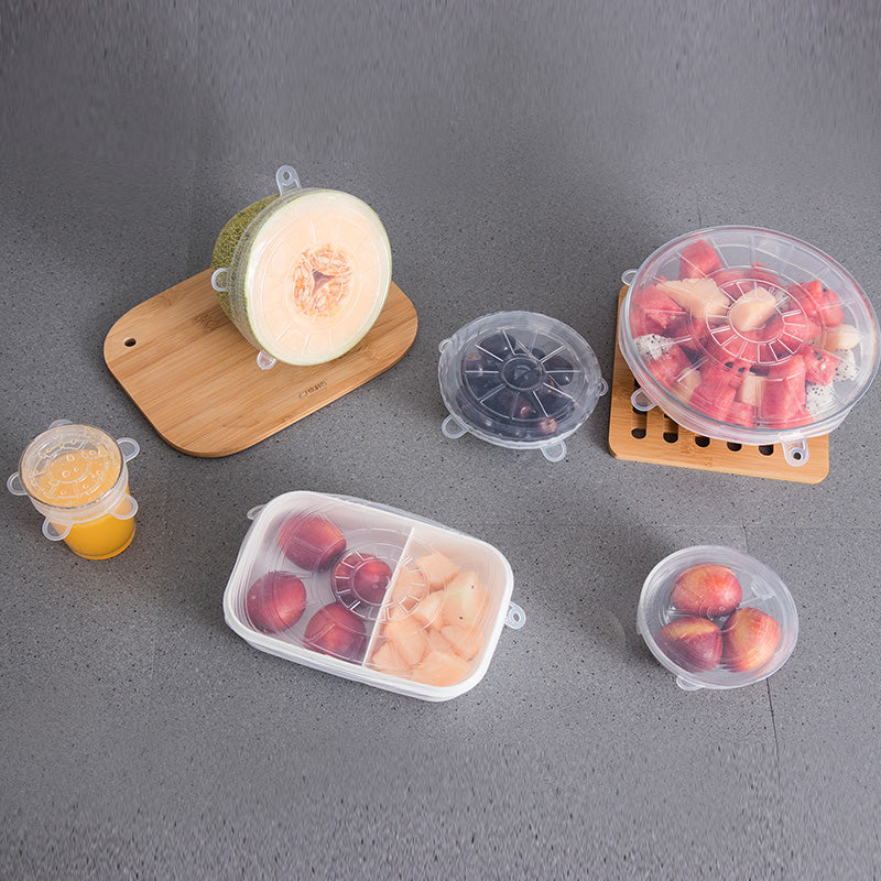 6Pcs Food Silicone Cover Fresh-keeping Dish Stretchy Lid Cap Reusable Wrap Organization